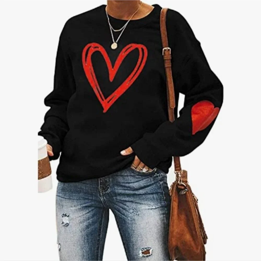 Valentine Black with Red Heart Pullover Sweatshirt - NWOT
